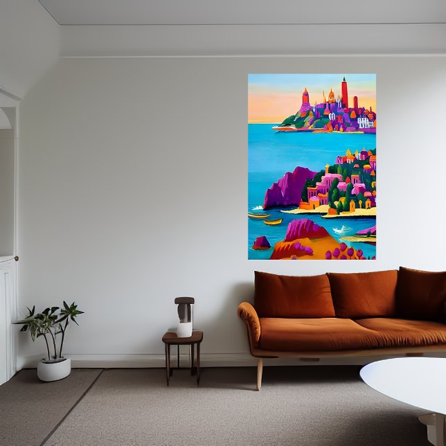 Eine kleine Stadt direkt am Meer | AI Art Poster (Von Creator hochgeladen)