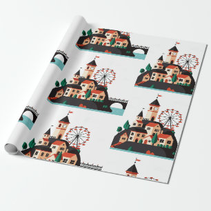 Eine kleine Stadt mit einem Riesenrad Geschenkpapier