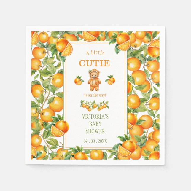 Eine kleine Süsse Bear Orange Babydusche Serviette (Vorderseite)