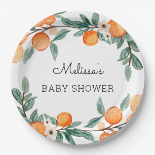 Eine kleine Süsse Citrus Baby Dusche Pappteller