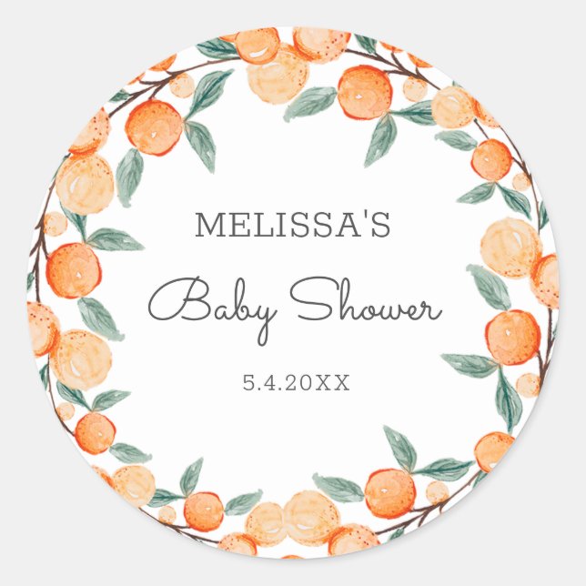 Eine kleine Süsse Citrus Baby Dusche Runder Aufkleber (Vorderseite)