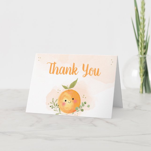 Eine kleine Süsse Citrus Orange Babydusche Dankeskarte (Vorderseite)