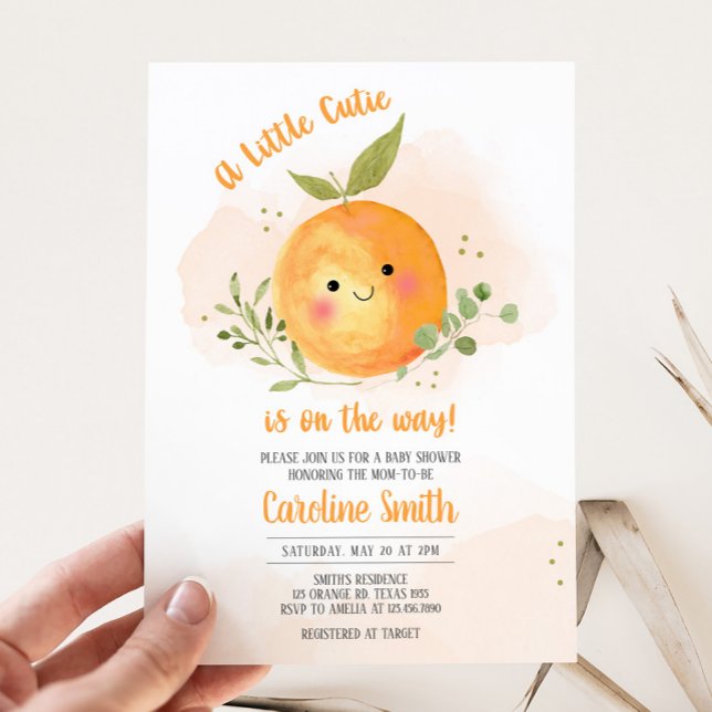 Eine kleine Süsse Citrus Orange Babydusche Einladung (Citrus Orange Little Cutie Baby Shower Invitation
)