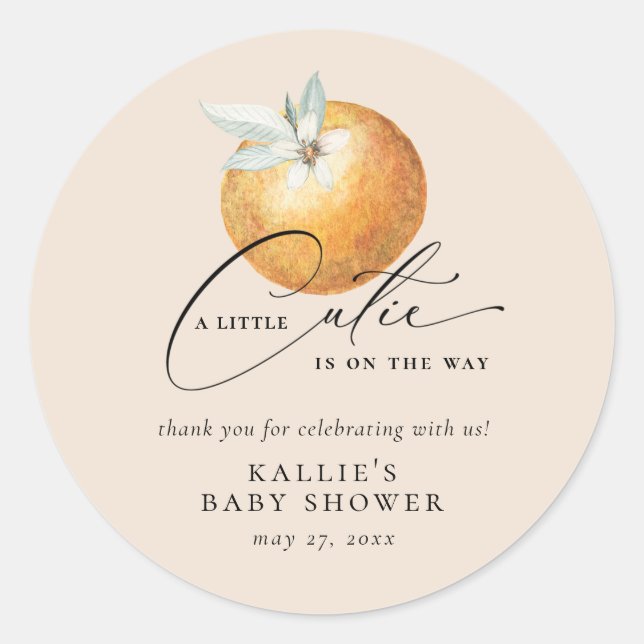Eine kleine Süsse Citrus Orange Babydusche Runder Aufkleber (Vorderseite)