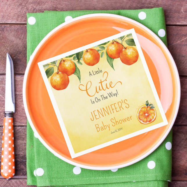 Eine kleine Süsse Citrus Watercolor Babydusche Serviette (A Little Cutie Orange Clementine Citrus Watercolor Baby Shower Napkins)