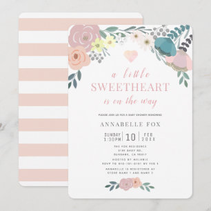 Eine kleine, süße, florale Valentine-Babydusche Einladung