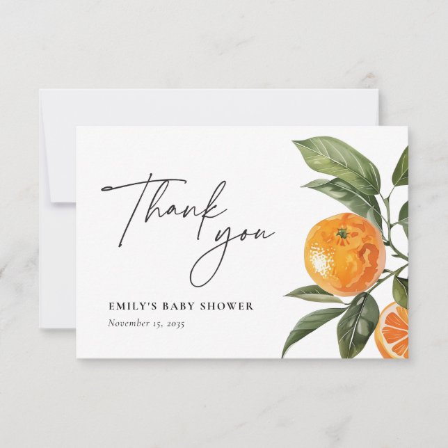 Eine kleine Süsse ist auf dem Weg zur Citrus Baby  Dankeskarte (Vorderseite)