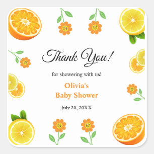Eine kleine Süsse Lemon Citrus Danke Baby Dusche Quadratischer Aufkleber