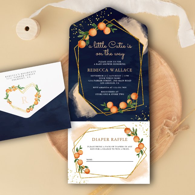 Eine kleine Süsse Mandarine Orange Navy Kinderdusc All In One Einladung (Von Creator hochgeladen)