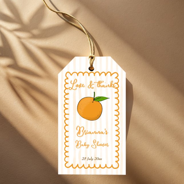 Eine kleine Süsse mit Zitrusfrüchtedusche bevorzug Geschenkanhänger (A little cutie whimsical handrawn sketch wavy border citrus baby shower  personalized favor tags)