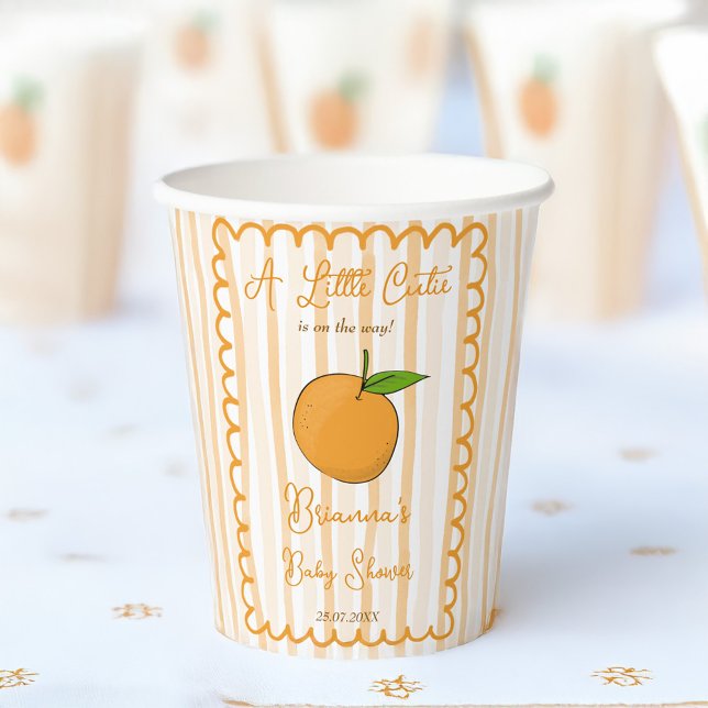 Eine kleine Süsse mit Zitrusfrüchtedusche Pappbecher (A little cute whimsical citrus oranges baby shower monogrammed paper cups personalized table decor)