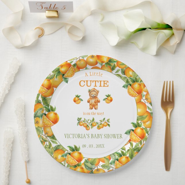 Eine kleine Süsse Orange Babydusche Pappteller (Hochzeit)