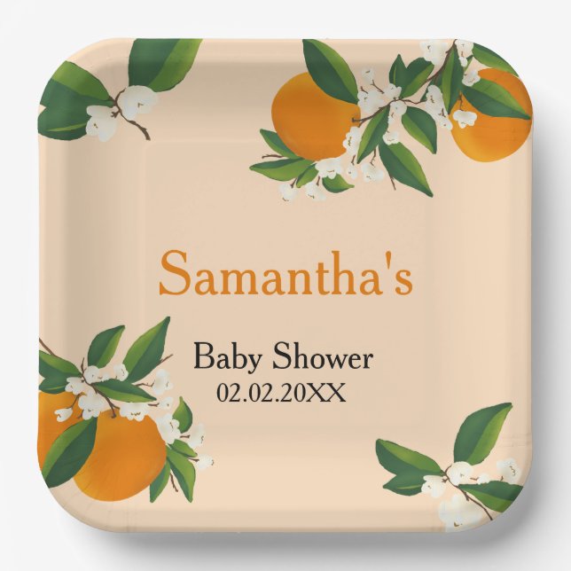 Eine kleine Süsse Orange Babyduschplatte Pappteller (Vorderseite)