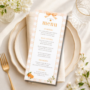 Eine kleine süße orange Bow Gingham Babyparty Menükarte