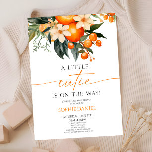 Eine kleine Süsse Orange Citrus Floral Baby Dusche Einladung