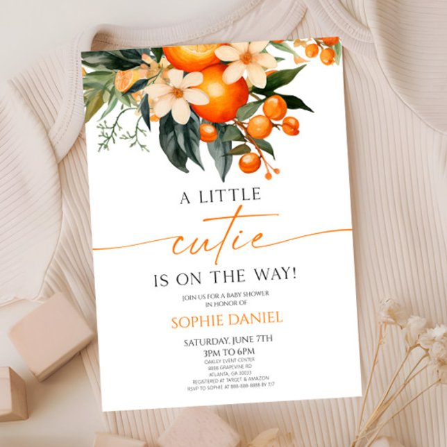 Eine kleine Süsse Orange Citrus Floral Baby Dusche Einladung (Von Creator hochgeladen)