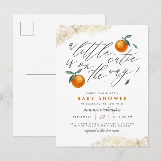 Eine kleine Süsse orange neutrale Babydusche Einladungspostkarte (Vorne/Hinten)