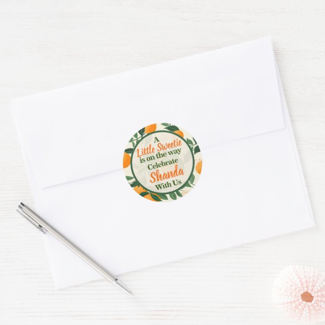 Eine kleine süße Orange Theme Babydusche Runder Aufkleber (Umschlag)