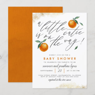 Eine kleine Süsse orangefarbene neutrale Babydusch Einladung