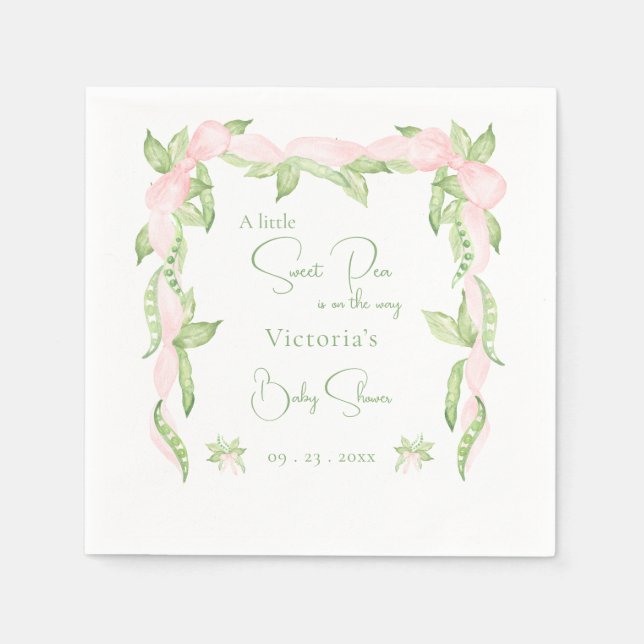 Eine kleine süße Pea Pink Girl Babydusche Serviette (Vorderseite)