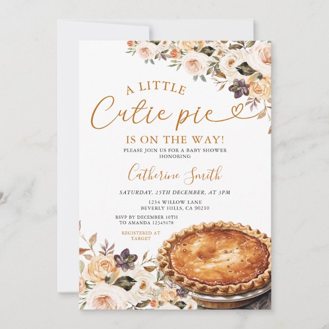 Eine kleine Süsse Pie Baby Dusche Pumpkin Fall Flo Einladung (Vorderseite)