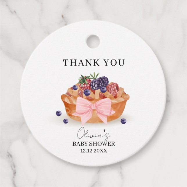 Eine kleine Süsse Pie Berry Bow Baby Dusche Vielen Geschenkanhänger (Vorderseite)