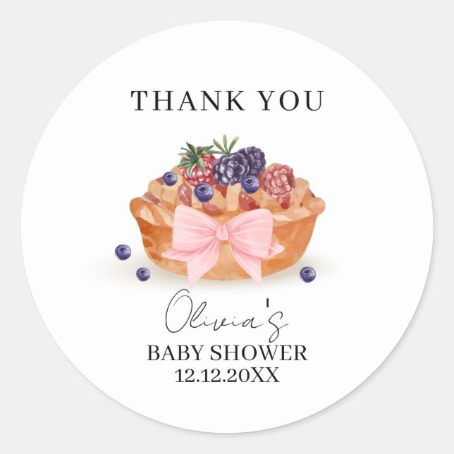 Eine kleine Süsse Pie Berry Bow Babydusche Runder Aufkleber (Vorderseite)