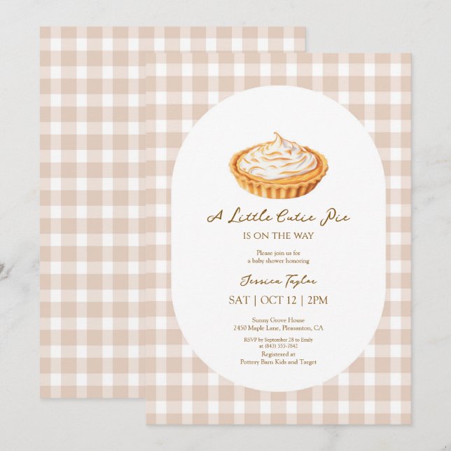 Eine kleine Süsse Pie Gingham Baby Dusche Einladun Dankeskarte (Vorne/Hinten)
