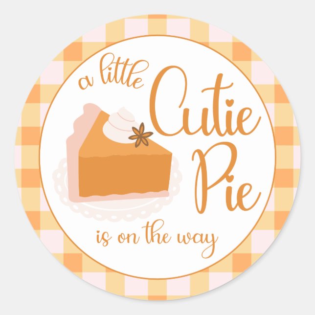 Eine kleine Süsse Pie Gingham Fall Baby Dusche Runder Aufkleber (Vorderseite)
