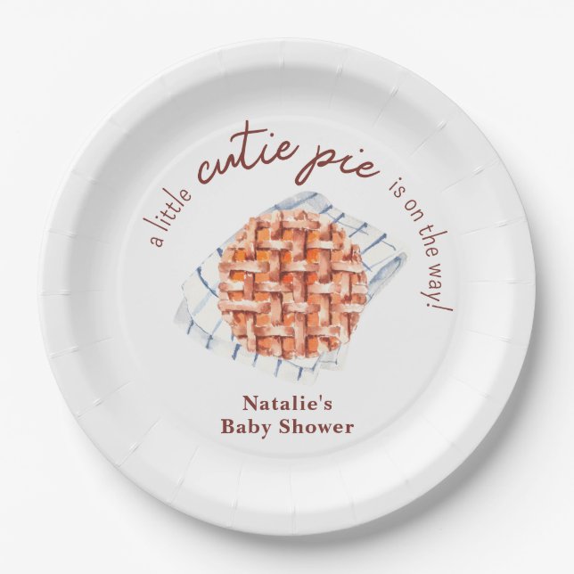 Eine kleine Süsse Pie ist auf dem Weg Babydusche Pappteller (Vorderseite)