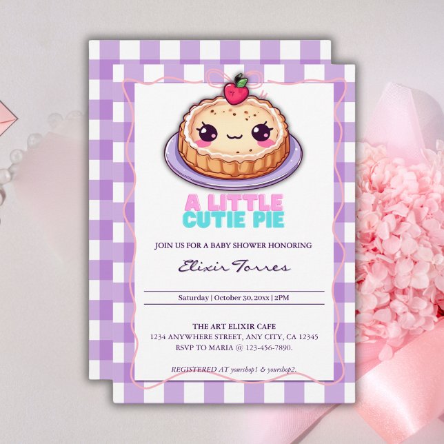 Eine kleine Süsse Pie Kawaii Lila Karierte Babydus Einladung (Von Creator hochgeladen)