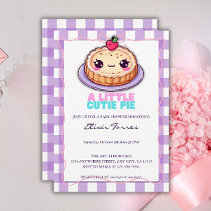 Eine kleine Süsse Pie Kawaii Lila Karierte Babydus Einladung