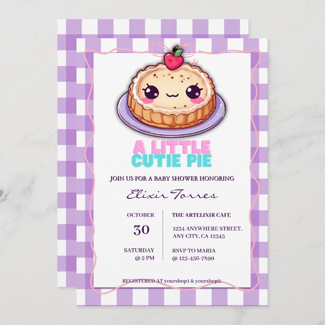 Eine kleine Süsse Pie Kawaii Lila Karierte Babydus Einladung (Von Creator hochgeladen)