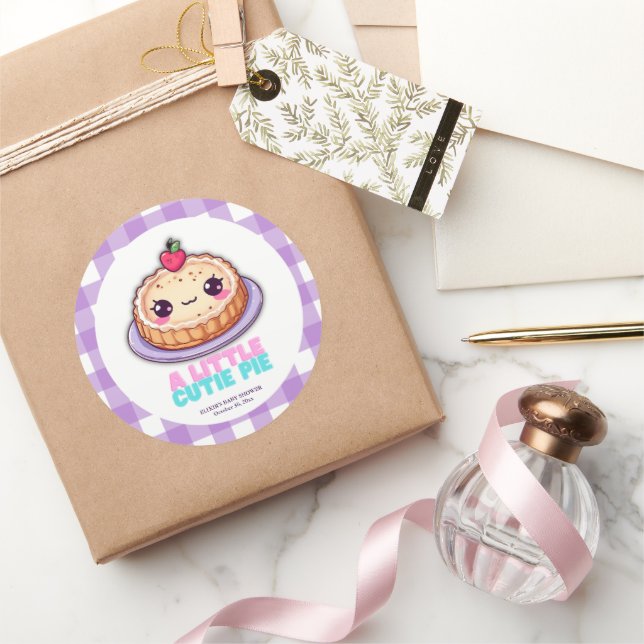 Eine kleine Süsse Pie Kawaii Lila Karierte Babydus Runder Aufkleber (Schenken)