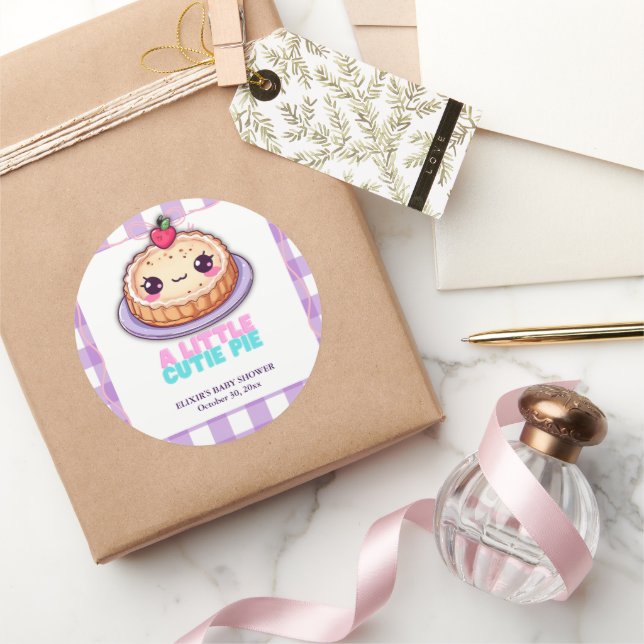 Eine kleine Süsse Pie Kawaii Lila Karierte Babydus Runder Aufkleber (Schenken)