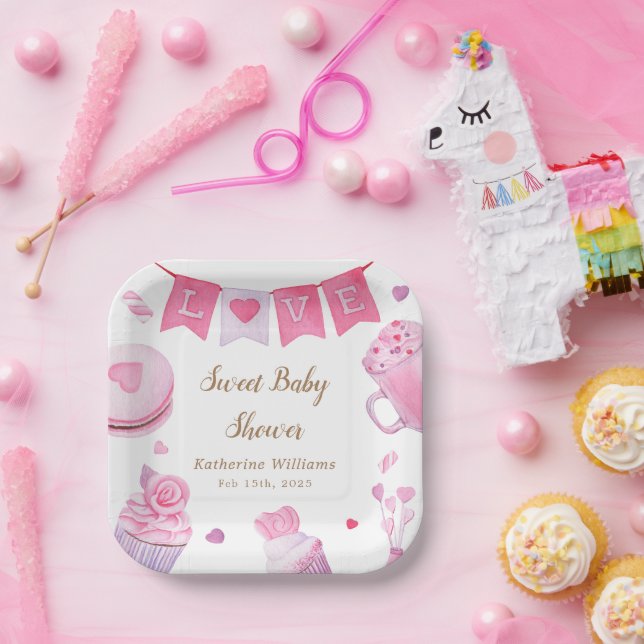 Eine kleine süße Pink-Babydusche Pappteller (Party)