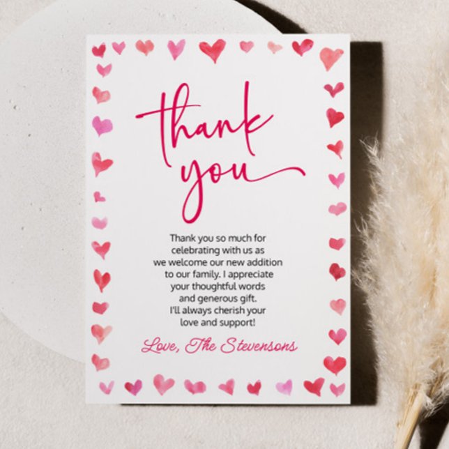 Eine kleine süße Red Pink Hearts Baby Dusche Dankeskarte (Von Creator hochgeladen)