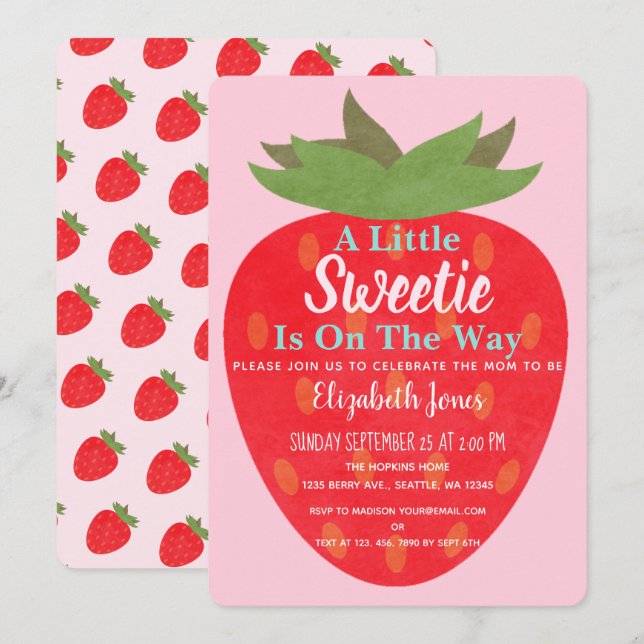 Eine kleine süße Strawberry Baby Dusche Einladung (Vorne/Hinten)