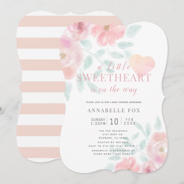 Eine kleine süße Valentine's Blumenbaby-Dusche Einladung (Vorne/Hinten)