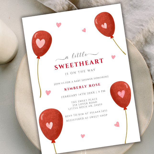 Eine kleine Sweetheart Balloon Valentines Baby Dus Einladung (A Little Sweetheart Balloon Valentines Baby Shower Invitation)