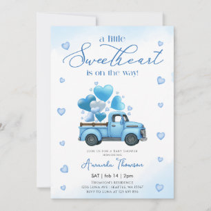 Eine kleine Sweetheart blaue Lastwagen-Baby-Party Einladung