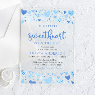 Eine kleine Sweetheart Blue Valentine Baby Dusche Acryleinladungen