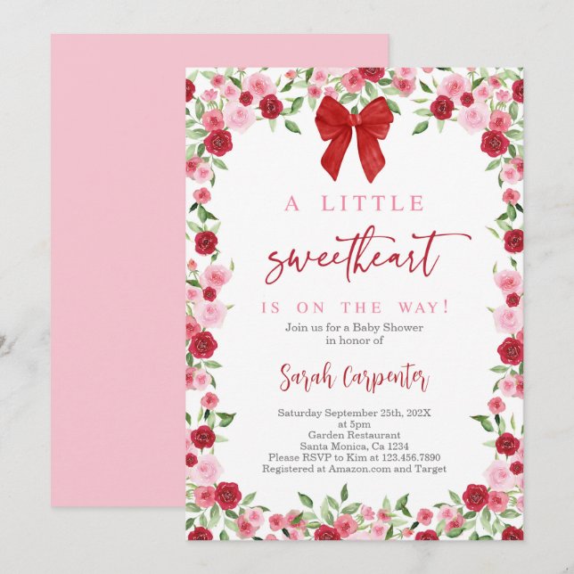 Eine kleine Sweetheart Bow Baby Dusche Einladung (Vorne/Hinten)
