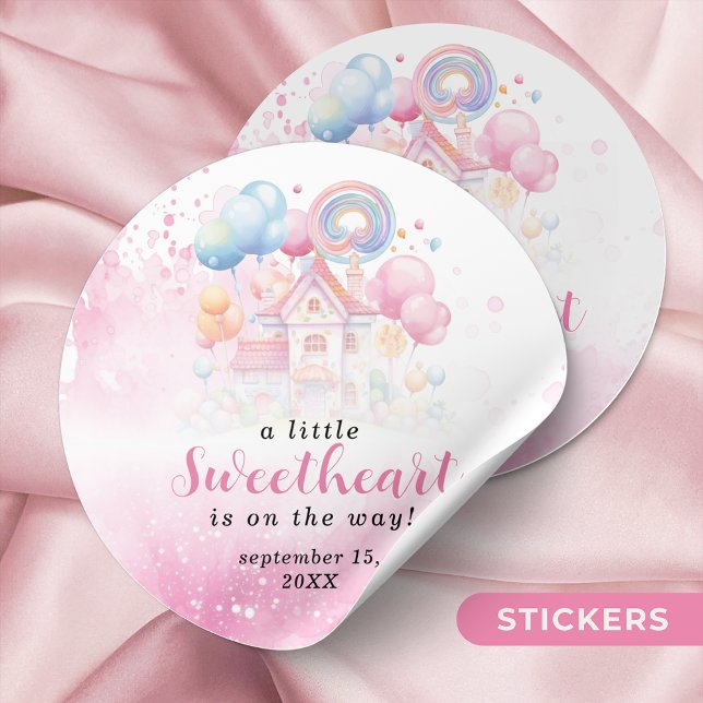 Eine kleine Sweetheart Candy Baby Dusche Einladung Runder Aufkleber (Von Creator hochgeladen)