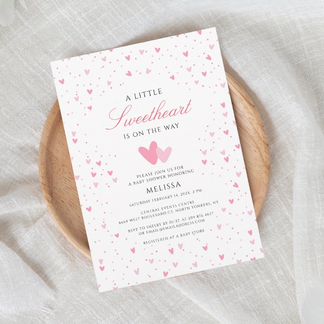 Eine kleine Sweetheart Girl Baby Dusche Einladung (Little Sweetheart Love Hearts Valentine Baby Shower Invitation)