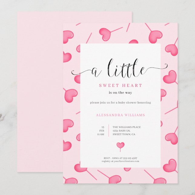 Eine kleine Sweetheart Girl Shower Einladung (Vorne/Hinten)
