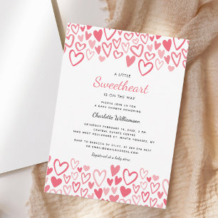 Eine kleine Sweetheart Hearts Girl Baby Dusche Einladung