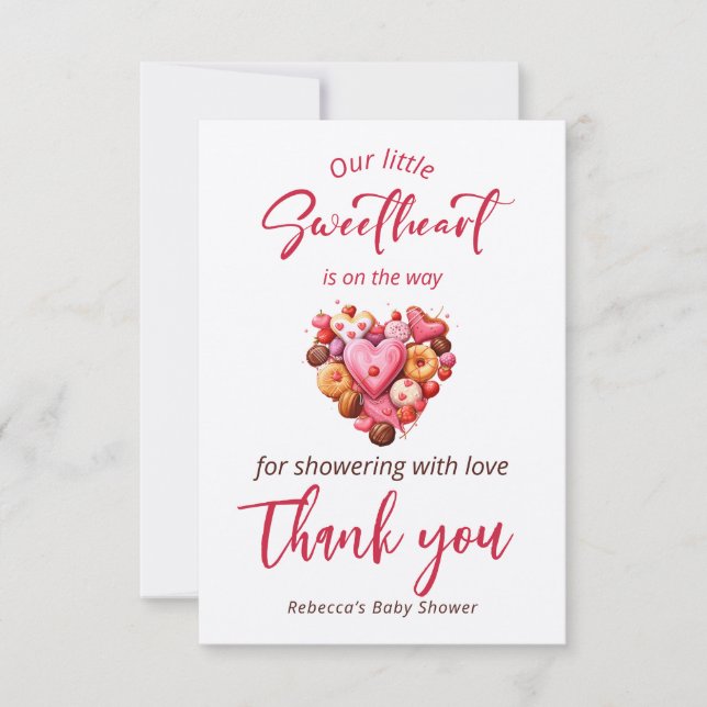 Eine kleine Sweetheart Red Sweet Heart Baby Dusche Dankeskarte (Vorderseite)