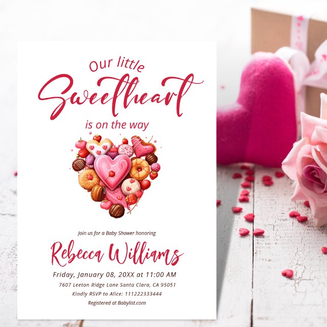 Eine kleine Sweetheart Red Sweet Heart Baby Dusche Einladung (Von Creator hochgeladen)