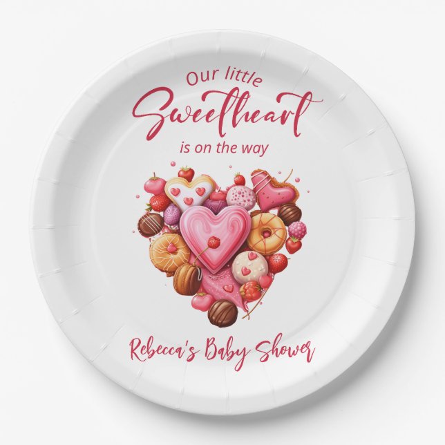 Eine kleine Sweetheart Red Sweet Heart Baby Dusche Pappteller (Vorderseite)